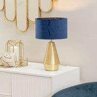 ValueLights Jax Antique Brass Metal Dimmable Touch Table Lamp with Velvet Drum Shade in Gold