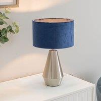 ValueLights Jax Brushed Chrome Dimmable Touch Table Lamp with Velvet Drum Shade in Silver