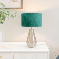 ValueLights Jax Brushed Chrome Dimmable Touch Table Lamp with Velvet Drum Shade in Bottle Green