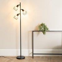 ValueLights Angus Metal Geometric Basket Shade Floor Lamp with LED Bulb in Black