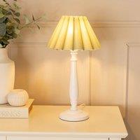 ValueLights Victoria White Wood Candlestick Stem Table Lamp with Scallop Tapered Lamp Shade in Pale Green