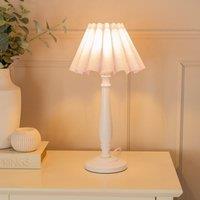 ValueLights Victoria White Wood Candlestick Stem Table Lamp with Scallop Tapered Lamp Shade in Lilac