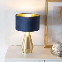 ValueLights Jax Gold Dimmable Touch Table Lamp with Velvet Drum & Gold Inner Shade & Bulb in Dark Navy