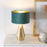 ValueLights Jax Gold Dimmable Touch Table Lamp with Velvet Drum & Gold Inner Shade & Bulb in Bottle Green