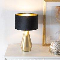 ValueLights Jax Gold Dimmable Touch Table Lamp with Velvet Drum & Gold Inner Shade & Bulb in Black