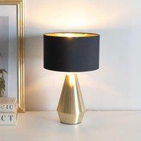 ValueLights Jax Gold Dimmable Touch Table Lamp with Fabric Drum & Gold Inner Shade & Bulb in Black