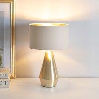 ValueLights Jax Gold Dimmable Touch Table Lamp with Fabric Drum & Gold Inner Shade & Bulb in Natural