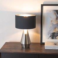 ValueLights Jax Chrome Dimmable Touch Table Lamp with Fabric Drum & Chrome Lamp Shade & Bulb in Black