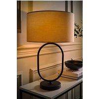 ValueLights Antonia Fabric Drum Lamp Shade Matte Black Oval Table Lamp with Bulb in Natural