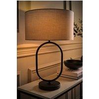 ValueLights Antonia Fabric Drum Lamp Shade Matte Black Oval Table Lamp with Bulb in Grey