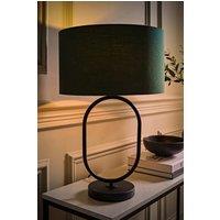ValueLights Antonia Fabric Drum Lamp Shade Matte Black Oval Table Lamp with Bulb in Bottle Green