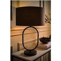 ValueLights Antonia Fabric Drum Lamp Shade Matte Black Oval Table Lamp with Bulb in Charcoal