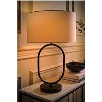 ValueLights Antonia Fabric Drum Lamp Shade Matte Black Oval Table Lamp with Bulb in White