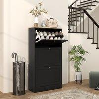 HOMCOM Narrow Shoe Cabinet w/ 3 Flip Drawers for 12-18 Pairs of Shoes Black