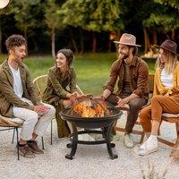 OUTSUNNY Outdoor Fire Pit, Wood Burner with Screen & Poker, Black