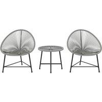 OUTSUNNY Rattan Bistro Set with Acapulco Chairs & Glass Table, Grey