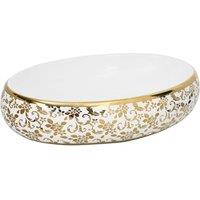 Berkfield Home Countertop Basin White & Gold Oval 59x40x15 cm Ceramic | Size: 59 x 40 x 15 cm