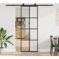 Berkfield Home Sliding Door with Hardware Set 76x205 cm ESG Glass&Aluminium in Black