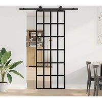 Berkfield Home Sliding Door with Hardware Set 76x205 cm ESG Glass&Aluminium in Black
