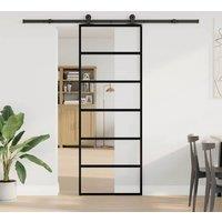 Berkfield Home Sliding Door with Hardware Set 76x205 cm ESG Glass&Aluminium in Black