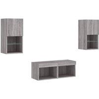 Berkfield Home Decorative 4 Piece TV Wall Cabinets with LED Lights Grey Sonoma