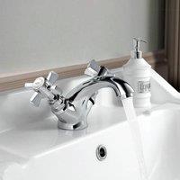 Nes Home Traditional Dual Cross Head Sink Basin Mono Mixer Tap Chrome in Silver