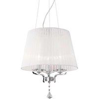 Netlighting Pegaso 3 Light Multi Arm Ceiling Pendant Chrome White with Crystals with Organza Shade E14 in Clear
