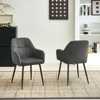 SONARA Modern Set of 2 Dining Chairs with Plush Chenille Fabric in Dark Grey