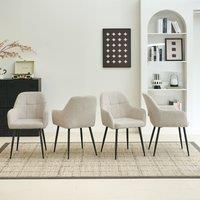 SONARA Ergonomic Set of 4 Dining Chairs with Plush Chenille Fabric in Beige