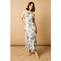 Oasis Women's Halterneck Spaghetti Strap Maxi Dress in Mono | Size: 12