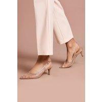 Coast Women's Sara Mesh Diamante Kitten Heel Slingback Court Shoes in Nude Pink | Size: 5