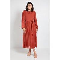 Wallis Women's Pleated Floral Trim Midi Dress in Terracotta | Size: 10
