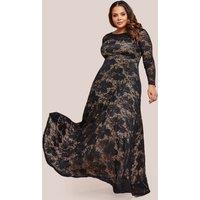 Goddiva Women's Scalloped Lace A Line Maxi Dress in Black | Size: 18