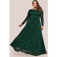 Goddiva Women's Scalloped Lace A Line Maxi Dress in Emerald | Size: 22