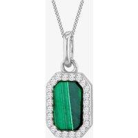 T.H.Baker Women's Silver Green Malachite & Cubic Zirconia Hexagon Necklace 8.61.0050 | Size: 18 inches