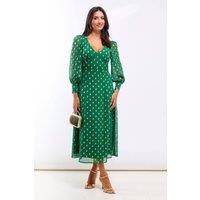 Needs No Label Women's Green Foil Plunge Midi Dress | Size: 14