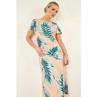 Roman Women's Petite Floral Side Ruched Midi Dress in Peach | Size: 8