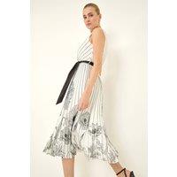 Roman Women's Border Print Pleated Midi Dress in Ivory | Size: 16