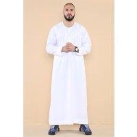 Thobez Men's Omani Eid Tassel Thobe Jubba in White | Size: 56R