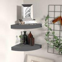 Berkfield Home Floating Corner Shelves 2 pcs High Gloss Grey 25x25x3.8 cm MDF
