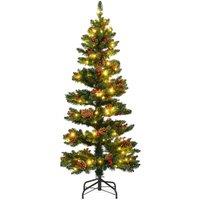 Gymax 5 FT Prelit Christmas Tree With 584 Branch Tips Pine Cones Red Berries in Green