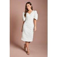 Coast Women's Floral Pleated Sleeve Pencil Dress in Ivory | Size: 12
