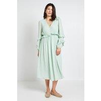 Wallis Women's Textured Polka Dot Ruffle Midi Dress in Sage | Size: 16