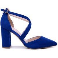 Paradox London Women's 'Rachel' High Block Heel Cross Strap Court Shoes in Royal | Size: 7