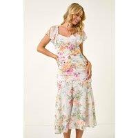 Roman Women's Petite Floral Tiered Dress in Ivory | Size: 12