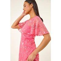 Roman Women's Petite Embroidered Mesh Midi Dress in Bright Pink | Size: 12