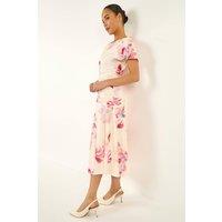 Roman Women's Petite Floral Ruched Side Dress in Ivory | Size: 18