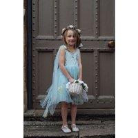 UK Flower Girl Boutique Girl's Enchanted Angel Dress - Embroidered Sky Blue in Light Blue | Size: 6-12 m