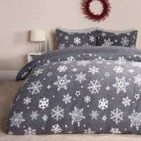 OHS Snowflake Teddy Fleece Duvet Cover Bedding Winter Christmas in Grey | Size: Double