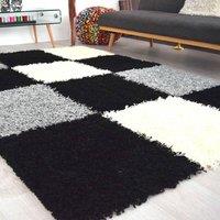 Bravich LTD Checked Thick Shaggy Rug - California in Black | Size: 60 cm x 110 cm